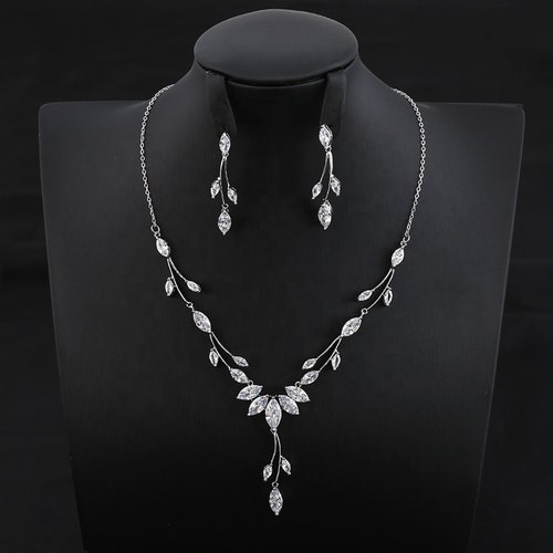 Wedding Jewelry SET VINE Marquise Bridal Necklace and Earrings - Etsy