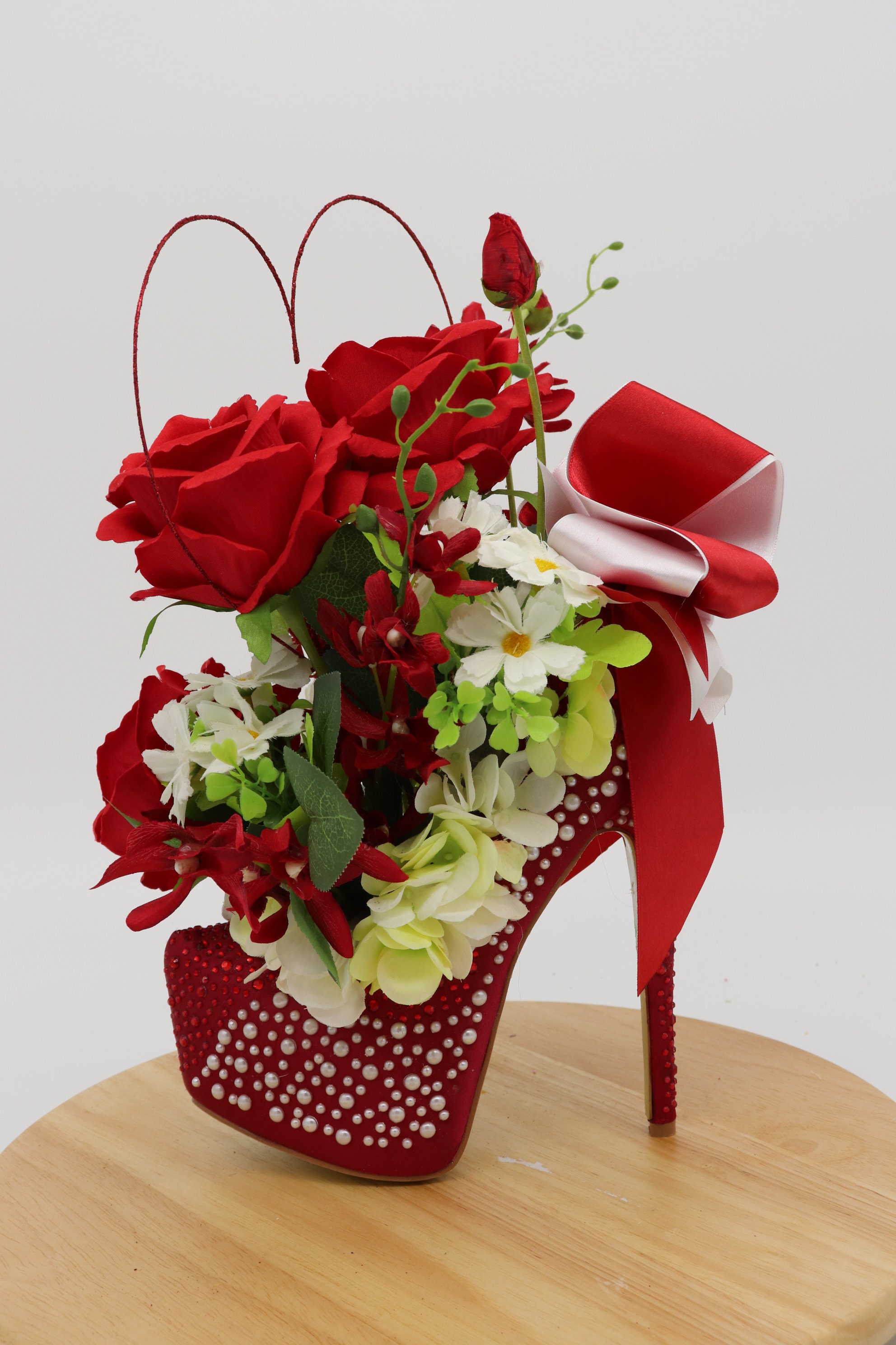 Red stiletto heel Artificial floral arrangement for | Etsy