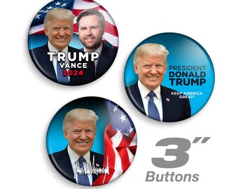 3-inch Button Set, TRUMP VANCE 2024 | Photo Buttons | 3" Pins Badge