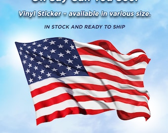Waving USA Flag Vinyl Sticker: Patriotic Bumper/Window Decal