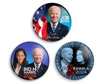 Biden Harris 3 Photo Buttons Set | 2024  Campaign Pins | 2.25" or 3" Pins Badge