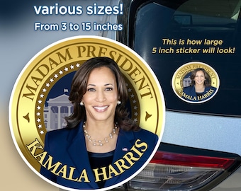 Kamala Harris Madam President Vinyl Sticker, Water-Resistant Decal