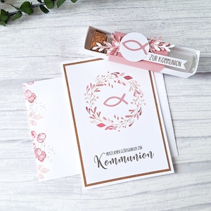 Geschenkset Geldgeschenk Kommunion, Geschenk Reagenzglas, Wunscherfüller, Glückwunschkarte zur Kommunion