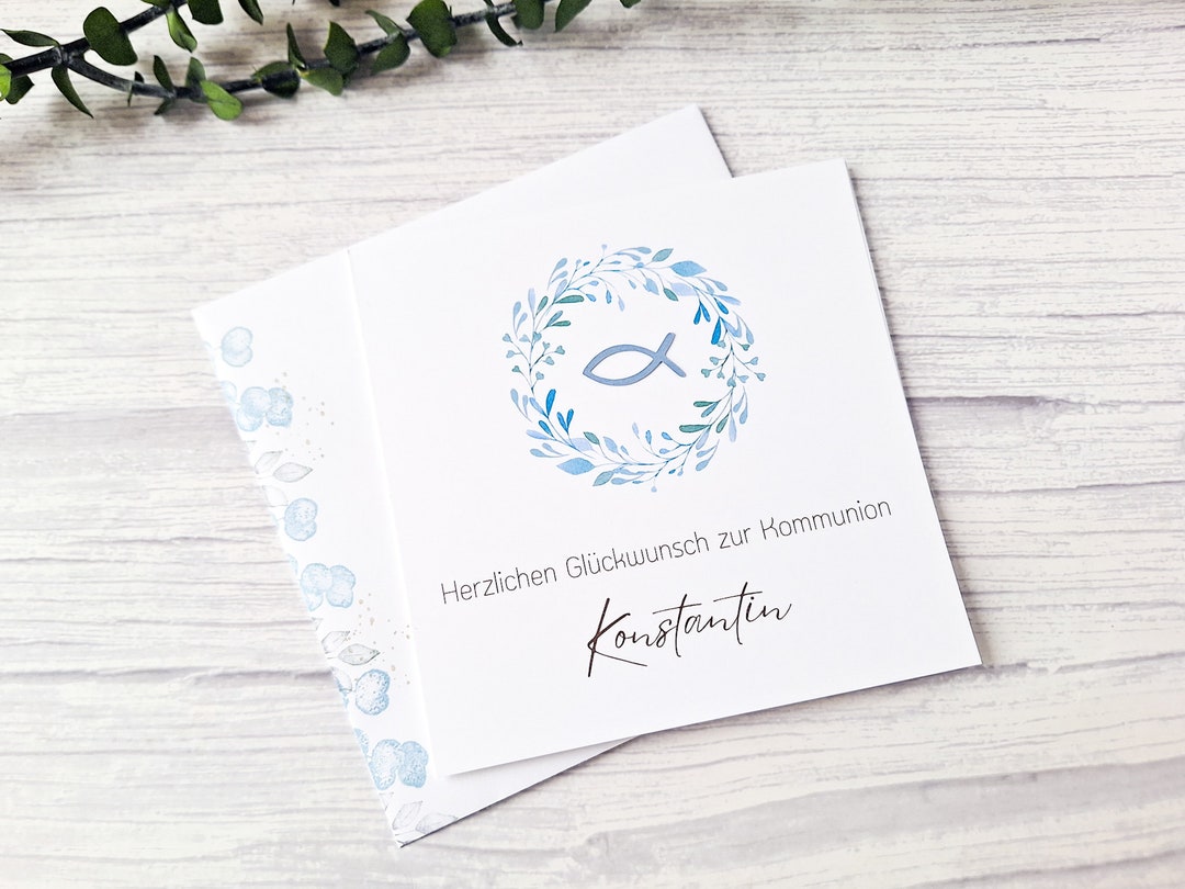 Erstkommunion Grußkarte – Personalisierbare Glückwunschkarte Mit Pergamenteffekt, In Geschenktüte