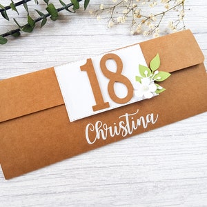 Geldgeschenk zum 18. Geburtstag mit Namen - personalisiert, Gutscheinverpackung Umschlag für Geld, Gutschein Verpackung, Geburtstagsgeschenk