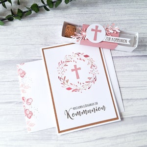 Geschenkset Geldgeschenk Kommunion, Geschenk Reagenzglas, Wunscherfüller, Glückwunschkarte zur Kommunion