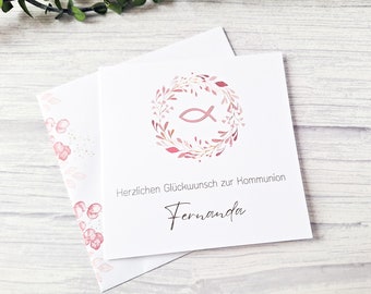 Glückwunschkarte zur Kommunion, Individuelle Karte mit Personalisierung, Erstkommunion Grusskarten  Verpackung Geldgeschenk