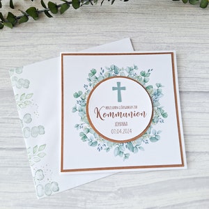 Glückwunschkarte zur Kommunion, Individuelle Glückwunschkarte mit Personalisierung, Verpackung Geldgeschenk, Grußkarten Kommunion