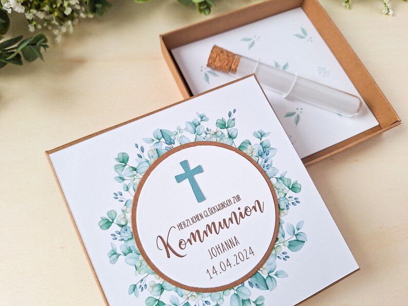 Geschenkverpackung zur Kommunion mit Name personalisiert, Geldgeschenk zur Erstkommunion, Wunscherfüller, Geschenk zur Kommuion Bild 7