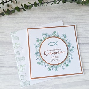 Glückwunschkarte zur Kommunion, Individuelle Glückwunschkarte mit Personalisierung, Verpackung Geldgeschenk, Grußkarten Kommunion Bild 1