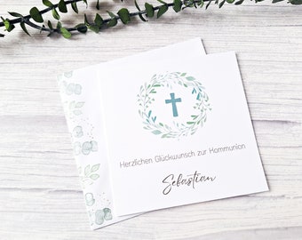 Glückwunschkarte zur Kommunion, Individuelle Karte mit Personalisierung, Erstkommunion Grusskarten  Verpackung Geldgeschenk