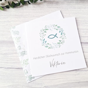 Glückwunschkarte zur Kommunion, Individuelle Karte mit Personalisierung, Erstkommunion Grusskarten  Verpackung Geldgeschenk