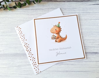 Personalisierte Glückwunschkarte, Grußkarte Kinder, Glückwünsche Kinder, Geburtstagskarte Dino für Kind + Baby personalisiert