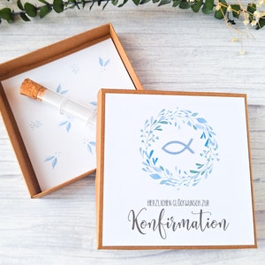 Geldgeschenk zur Konfirmation, Geschenkbox Konfirmation, Geschenkset, Wunscherfüller, Konfirmation Geschenk, Geschenkideen, Verpackung Geld Box mit Karte + Glas