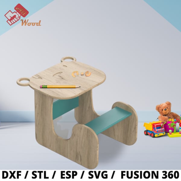 Plik CNC do drewna / pliki STL / Pliki DXF / Pliki cnc / Plik trasy cnc / Tabela dla dziecka / Stół dla dzieci / Tabela i krzesło / Pliki modeli 3D