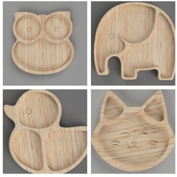 CNC file for wood / STL files / DXF files / kids serving plate cnc file / serving plate / 3D models files / duck / owl / cat / elephant