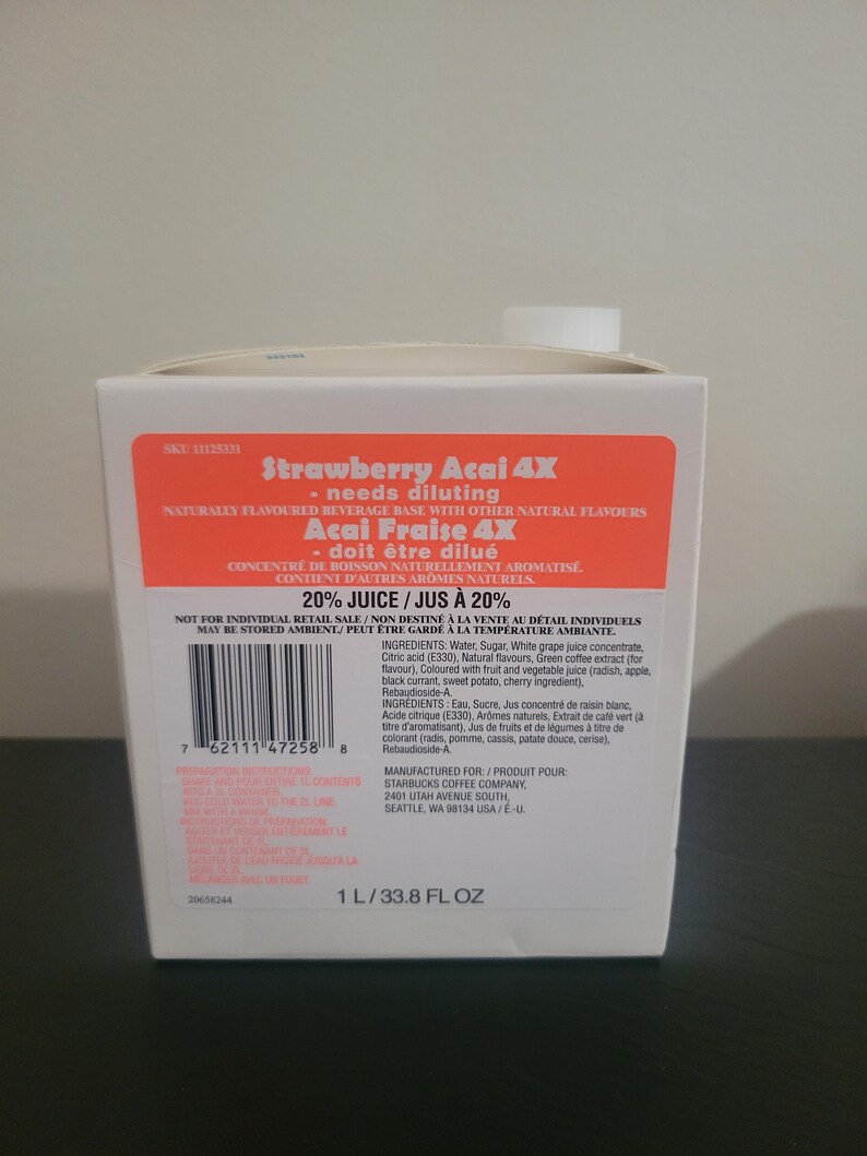Starbucks Strawberry Acai Refresher Base Etsy
