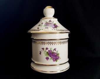 Ancien pot à pharmacie antique, style apothicaire, avec couvercle, en porcelaine de luxe, vintage rétro, France, années 1950