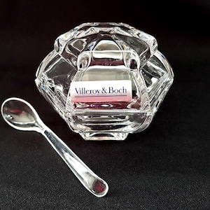 Villeroy & Boch glass mustard pot with lid, Art Deco mustard pot with teaspoon, vintage German