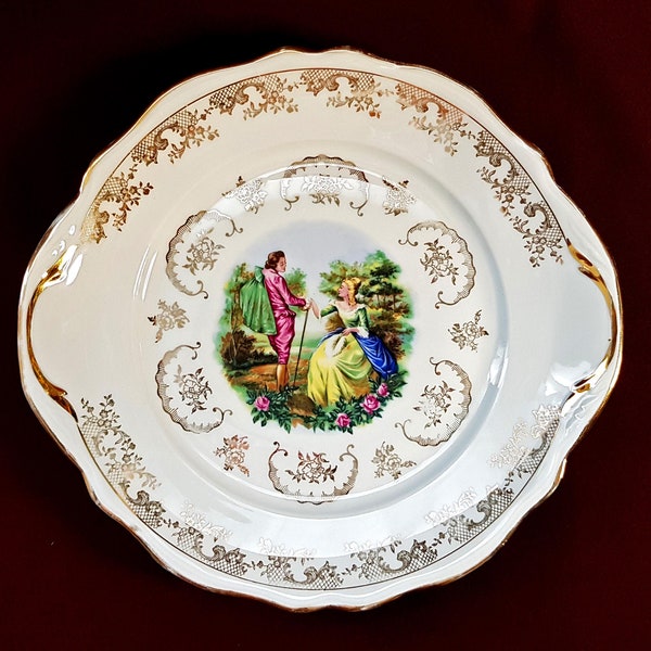 Plat de service, assiette à gâteau ou assiette à tarte, en porcelaine française de Limoges L.G. - vintage