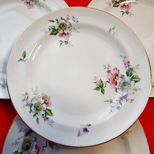 Set van 4 dessertborden met bloemmotief in hard porselein - Georges Boyer Limoges - Limoges France - Vintage