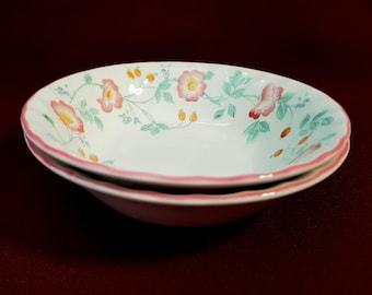 Set of 2 Churchill Briar Rose soup and cereal bowls with floral scalloped rim, made in England, English vintage