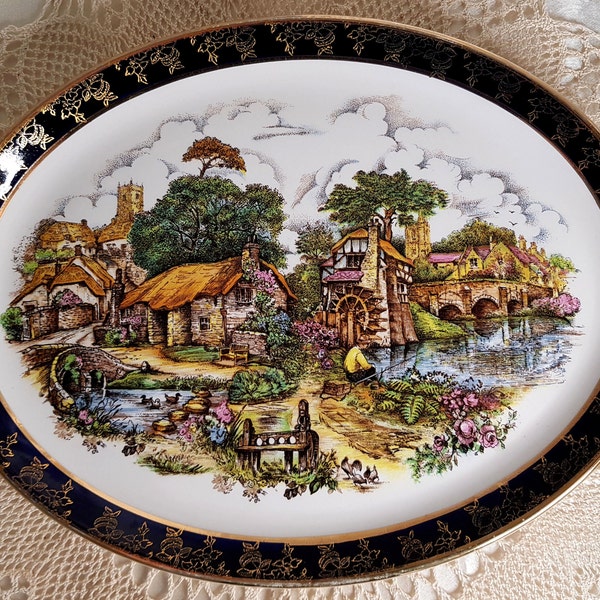 Grande assiette décorative  ovale en porcelaine Weatherby Hanley England Royal Falcon Ware, Vintage