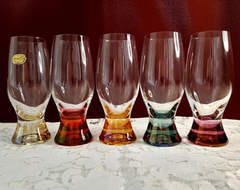 Set of Boho crystal wine glasses or crystal champagne glasses from the 80s, made in Czechoslovakia, Model GINA