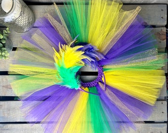 Mardi Gras Tutu Feather Headband 1st Birthday Theme Birthday outfit photo shoot prop Halloween Smash Cake New Orleans French Quarter Party