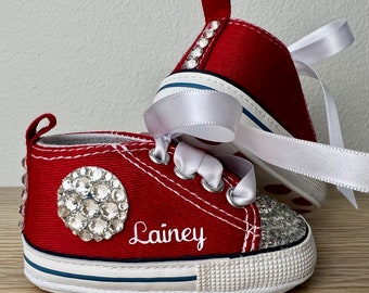 Rhinestone Baby Shoes High Top Sneakers for Baby Converse Babys 1st shoes sneakers Crib Shoes Baby shower Gift New Baby Gift Idea Star shoes