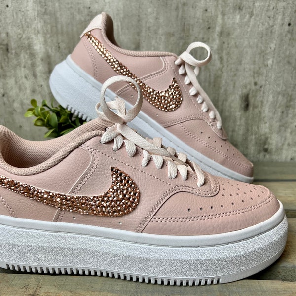 Rhinestone Sneakers for Bride Womand Platform Tennis Shoes Bling Swoosh Court Vision Alta Women's Shoes Oxford Pink Bridesmaid Maid of Honor