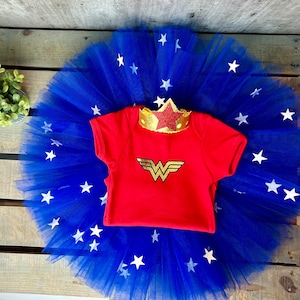 Wonder Costume for Baby Woman Costume Superhero Costume Star Tutu Skirt ONE der Woman WW Girl Power Feminist Baby’s 1st Halloween Superhero