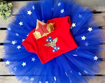 ONE Wonder Baby 1 Star Tutu Costume Idea Birthday Outfit ONEder Woman WW Girl Power Feminist Baby’s 1st Birthday Halloween Superhero Stars