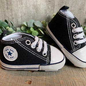 Baby Chucks New shoes for Baby High Top Sneakers for newborn like Converse Baby’s 1st shoes Crib Shoes Baby shower Gift New Baby Gift Black