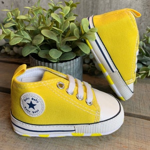 Baby High Top Sneakers, Like Converse! Baby’s 1st shoes sneakers/Crib Shoes /Baby shower Gift New Baby Gift Yellow Sunshine Bling Star shoes