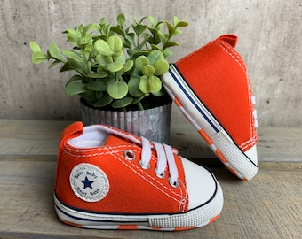 Baby Shoes Baby High Top Sneakers Baby Converse Babys 1st shoes Sneakers for Baby Crib Shoes Baby Shower Gift Idea New Baby Gift Orange Shoe