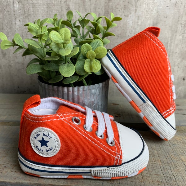 Baby Shoes Baby High Top Sneakers Baby Converse Babys 1st shoes Sneakers for Baby Crib Shoes Baby Shower Gift Idea New Baby Gift Orange Shoe