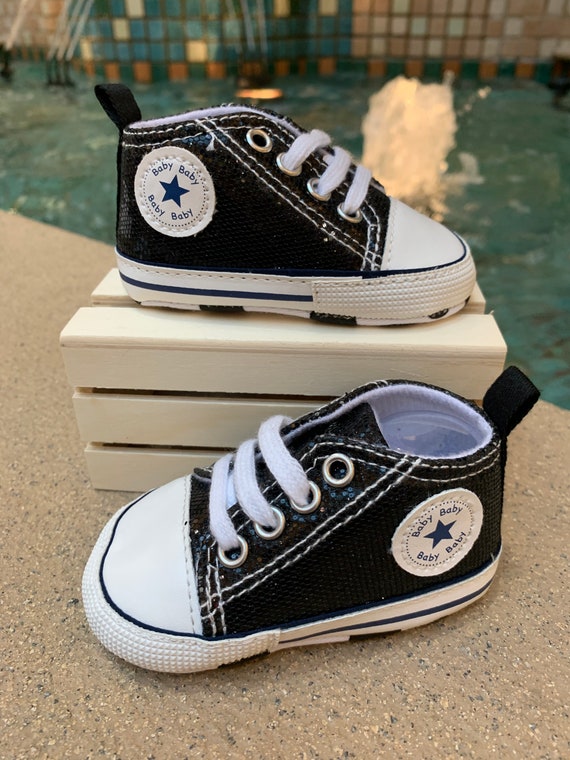 Baby Shoes Baby Sneakers Converse Babys 1st Shoes Crib Shoes Baby Shower  Gift New Baby Gift Black Glitter Bling Star Shoes Baby High Tops 