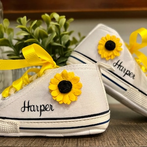 Sunflower Baby High Top Crib Shoes | Baby’s 1st | Flower Child | New Baby Gift | Shower | 1st Birthday Girl | Smash Cake | Photo Shoot