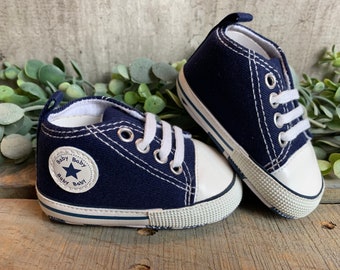 High Top Sneakers for Baby Like Converse New Shoes for Baby My 1st shoes Birthday Shoes Baby shower Gift for Boss New Baby Gift Navy Blue