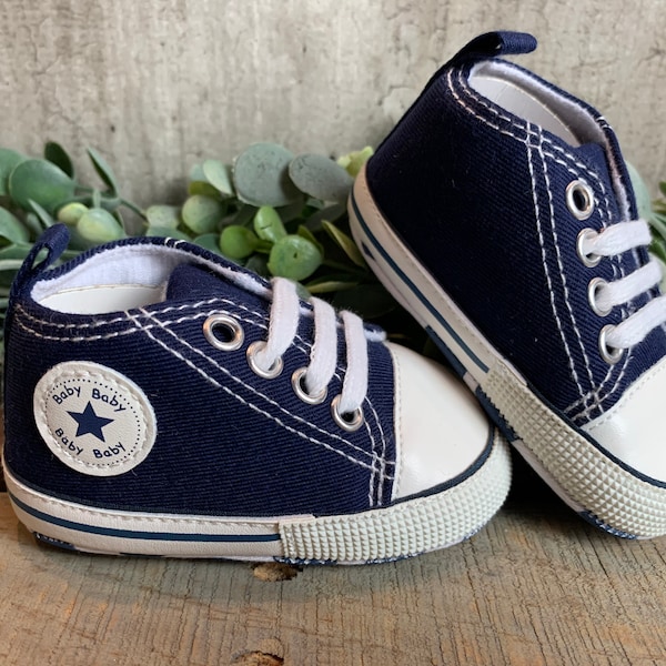 High Top Sneakers for Baby Like Converse New Shoes for Baby My 1st shoes Birthday Shoes Baby shower Gift for Boss New Baby Gift Navy Blue