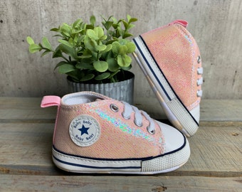 Baby High Top Sneakers, Like Converse! Baby’s 1st shoes sneakers/Crib Shoes /Baby shower Gift New Baby Gift Baby Light Pink Glitter Star