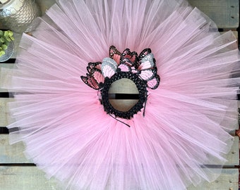 Butterfly Costume Tutu Skirt Butterfly Headband Halloween Costume Accessory Dress Up Cosplay Pink Monarch Butterfly