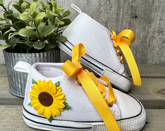 Baby High Top Shoes Sunflower Shoes Baby’s 1st Shoes Flower Child New Baby Gift Shower Gift Idea 1st Birthday Girl Smash Cake Photo Shoot