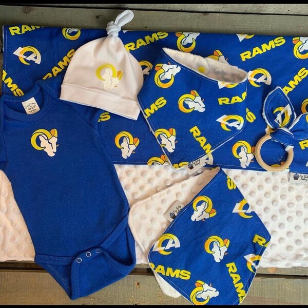 Los Angeles Football Team Rams Gift Set for Baby Sports Baby Blanket Rams Hat LA Rams Gift New Baby Gift Little Sport Gift for Sports Fan