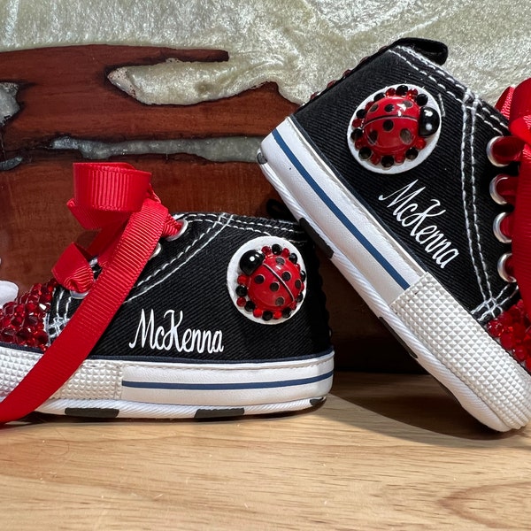 Ladybug Shoes Personalized Baby Shoes for Birthday Little Ladybug Shoes for 1st Birthday Sneakers Baby Converse Babys 1st sneakers Crib Shoe