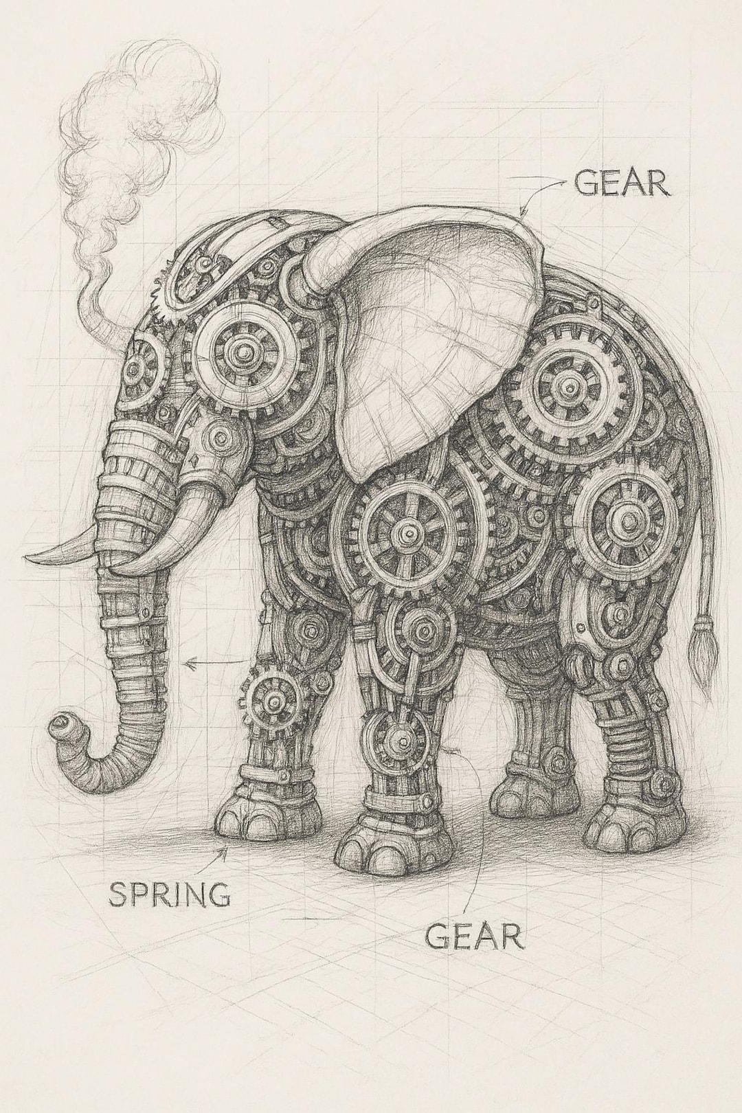 Steampunk Clockwork Elephant Blueprint Poster - Digital Download - Etsy