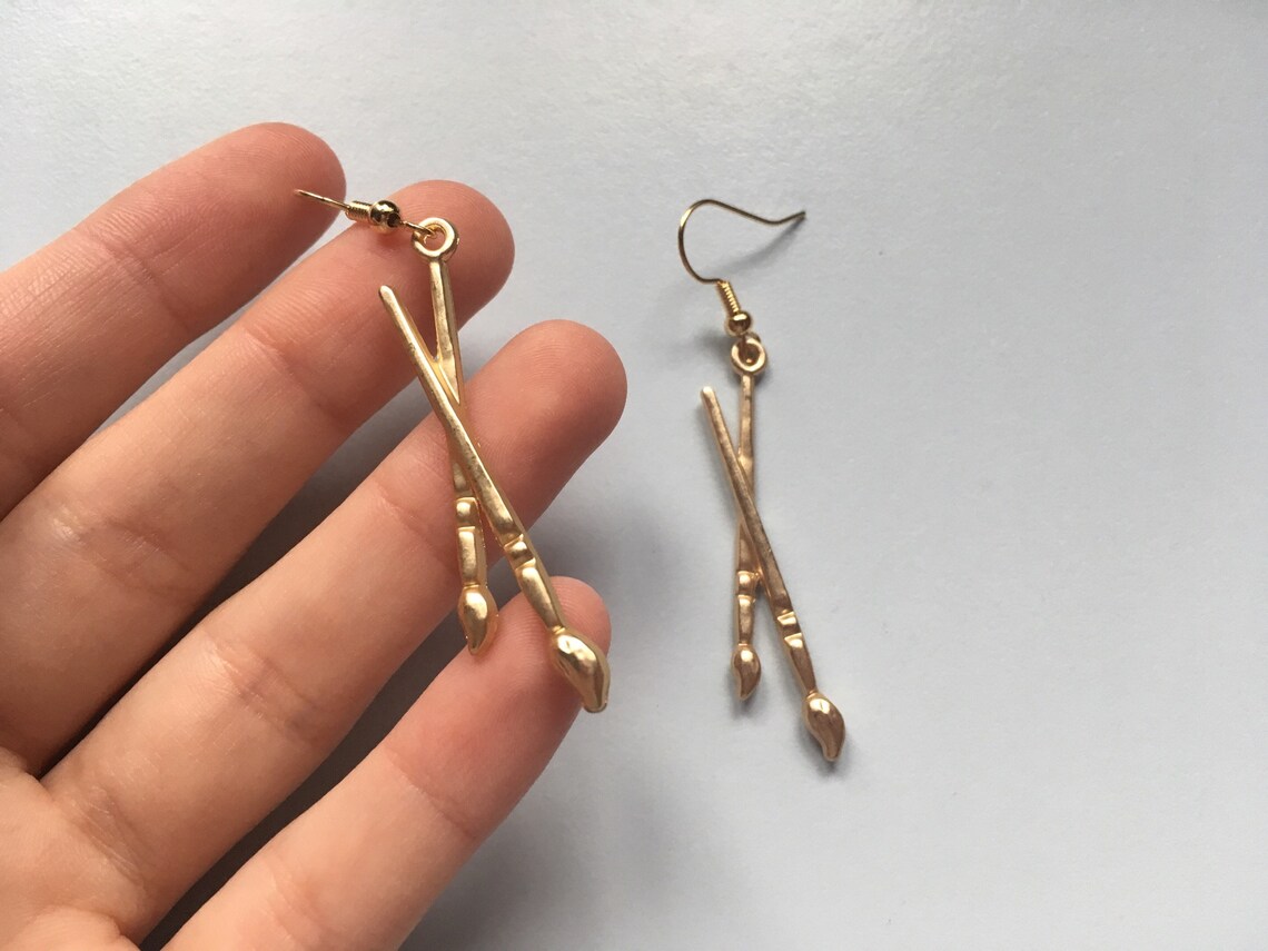 Earrings with painter brushes passion art with goldplated Etsy
