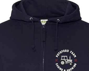 Potsford Farm Embroidered zipped Hoodie - Caring & Growing