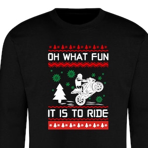 Oh, qué divertido es andar en MOTOCICLETA Sudadera con capucha navideña - Ropa inspirada en deportes de acción - Motos Motocicleta Día del saltador de Navidad